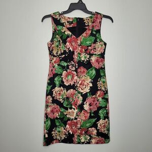TALBOTS Stretch V-Neck Rose Floral Sleeveless Feminine Modest Dress 4p
